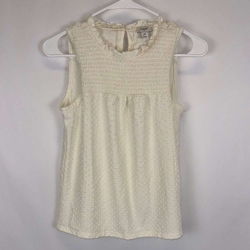JCrew Cream Ruffled Smocked Blouse